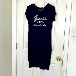 GUESS Sequins Logo Black Dress Size Large